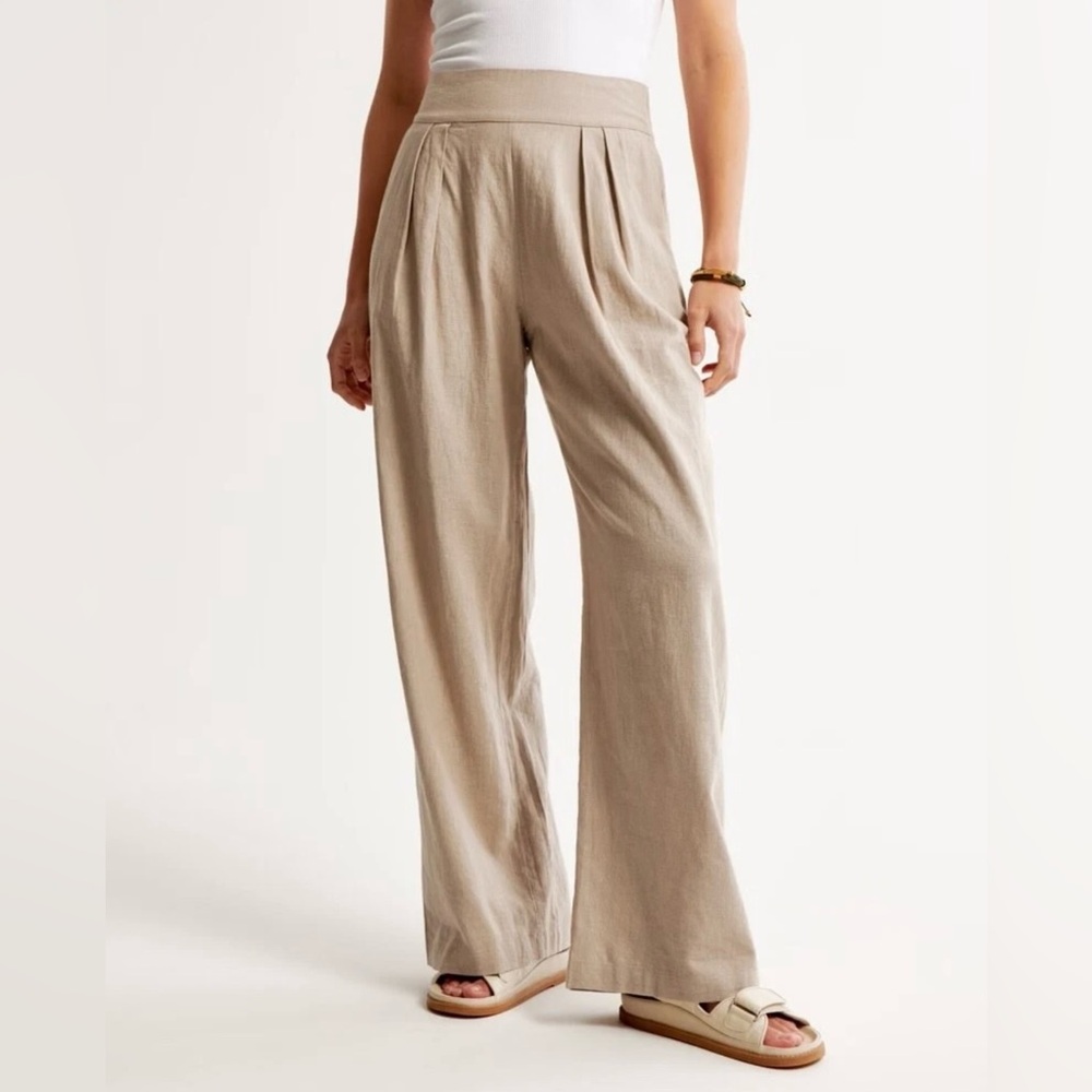 Abercrombie & Fitch Linen Blend Ultra Wide Leg Pants - Light Beige XS